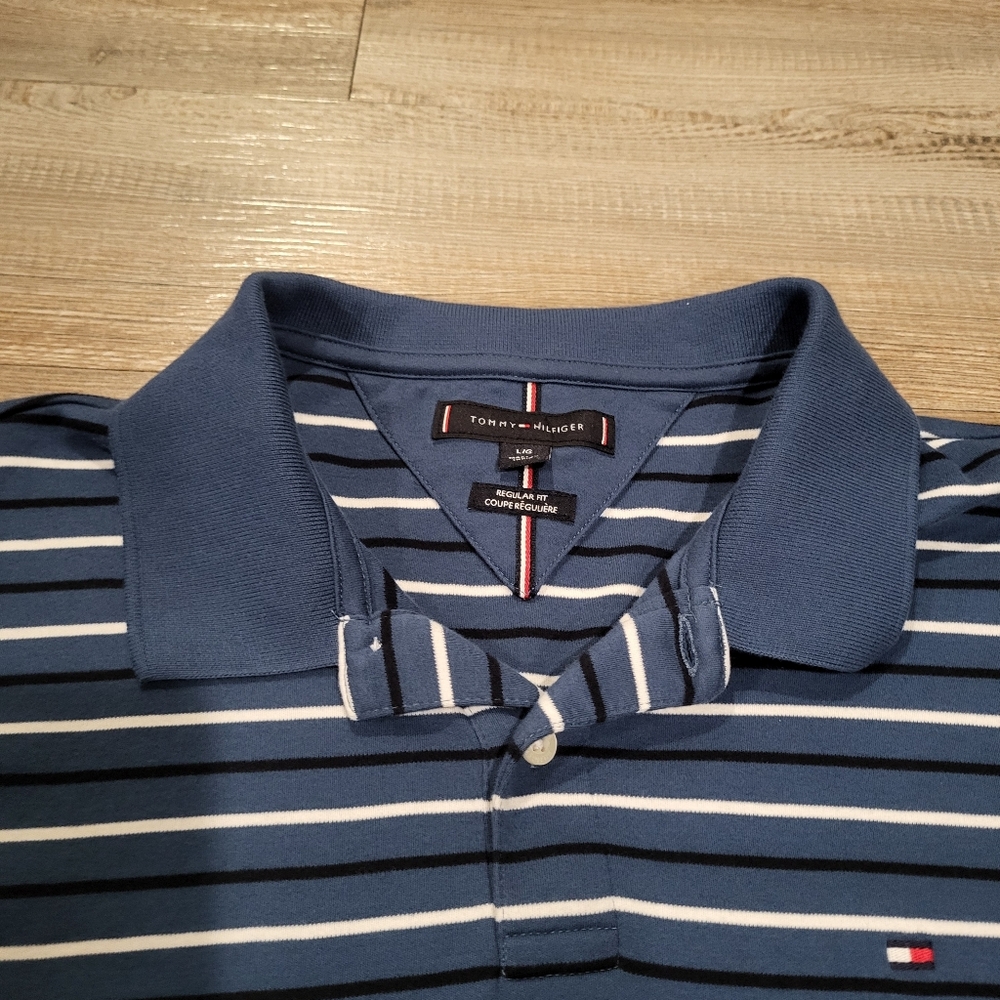 Tommy Hilfiger Polo Knit Mens Size Large Regular Fit Smooth Cotton Striped - Picture 3 of 6